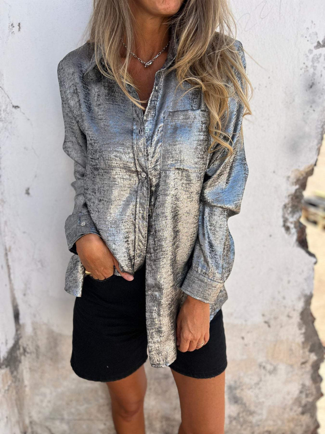 Maria™ | Metallic Bluse