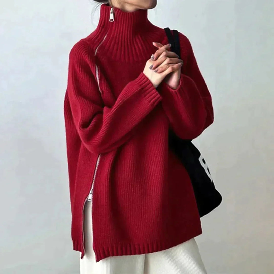 Scarlet™ | Roter einfarbiger Pullover mit hohem Halsausschnitt